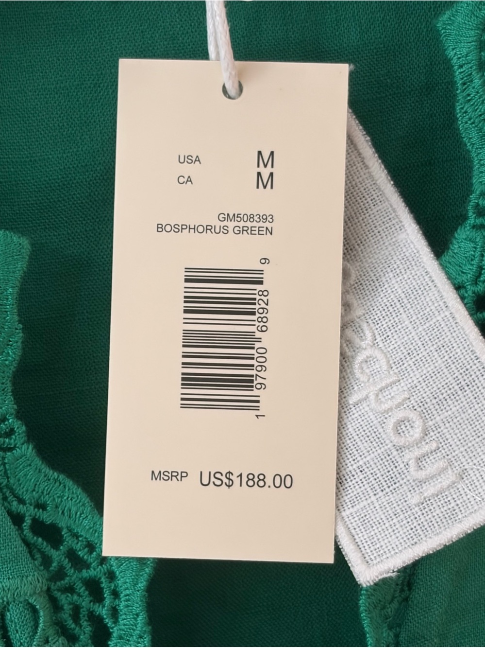 NWT Cotton/Linen Green Embroidered Tie Front Top - Picture 8 of 12
